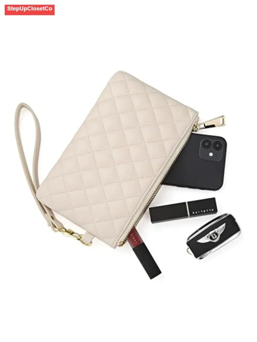 Genuine Leather Wristlet Pouch Zip Clutch Bag with Card Slots Phone Purse